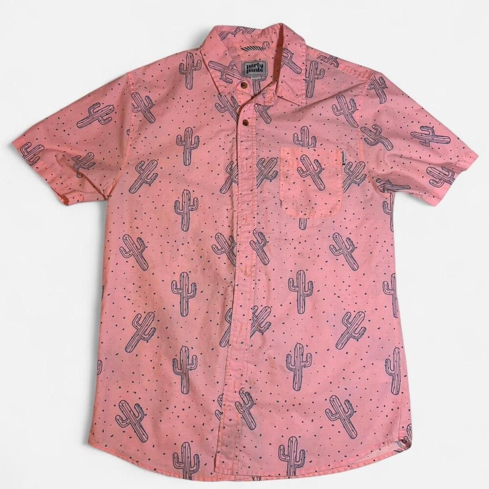 cactus button-up shirt small party pants brand Men's Pink Shirt